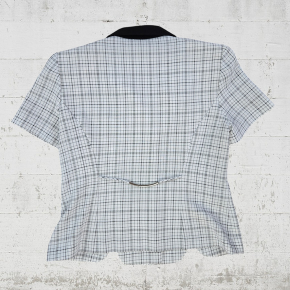 90s Vintage White Black Graph Check Short Sleeve Button Down Blazer Size 8P - Picture 8 of 8